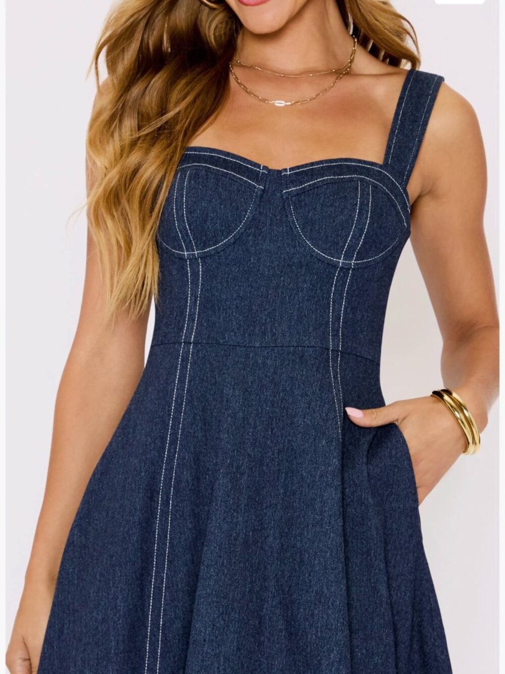VICI Collection Rey Bustier Bodice Denim Midi Dress - Picture 1 of 8